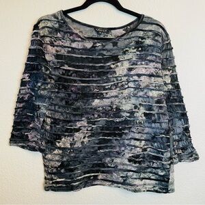 Dunia Black Purple Tie Dye Grunge 90s Casual Cotton 3/4 Sleeve Top Shirt | XL